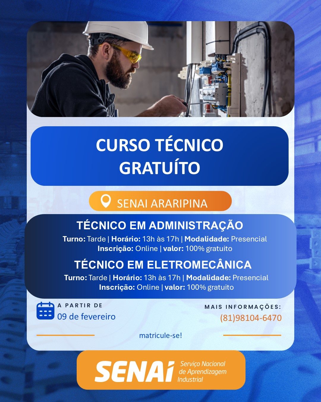 SENAI Araripina abre inscrições para cursos técnicos gratuitos com início em fevereiro